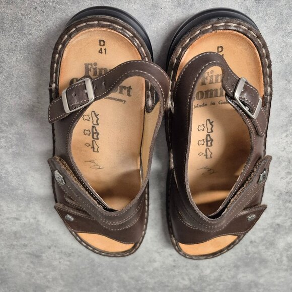 D41 Finn Comfort Germany Milos Soft Coffee Brown Leather Buckle Sandals - Picture 8 of 11